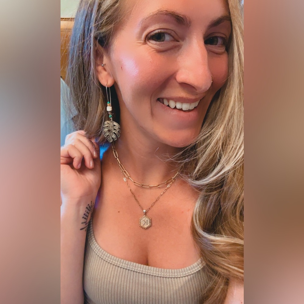 Silver Leaf Pendant Earrings with Beads